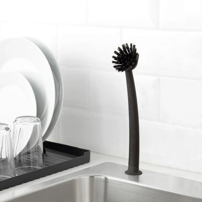 2 Pcs Scrub Brush with Handle 11'' Dish Scrubber Brush Kitchen Sink Brush Black Long Handle Dish Cleaning Brush for Kitchen Dishes Pot Sink Cleaning,Black - color: Black