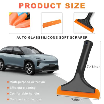 KVAEY Small Silicone Window Squeegee, 5.9 Inch Car Windshield Water Blade Squeegee with Non-Slip Handle, All-Purpose Cleaning Squeegee for Car Windshield, Window, Mirror (Black) - color: Black