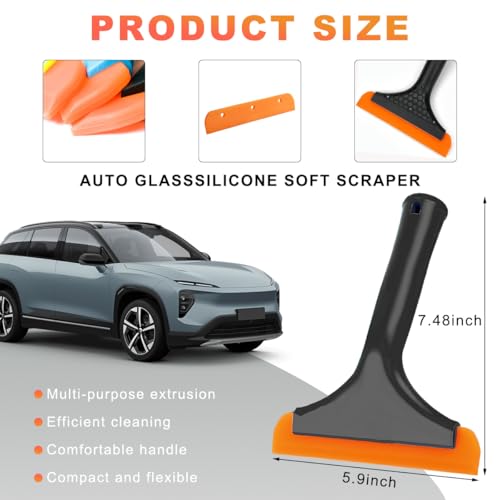 KVAEY Small Silicone Window Squeegee, 5.9 Inch Car Windshield Water Blade Squeegee with Non-Slip Handle, All-Purpose Cleaning Squeegee for Car Windshield, Window, Mirror (Black) - color: Black