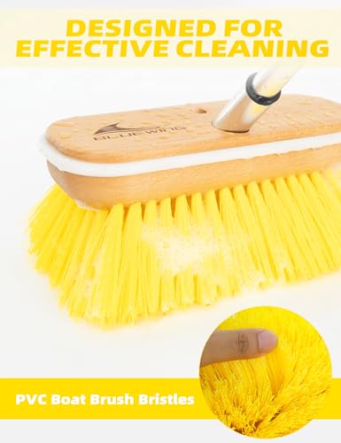 BLUEWING 8in Deck Brush Head with Soft/Medium/Hard Bristle Marine Scrubbing Washing Outdoor Boat Cleaning Tools - color: Yellow, style: Hard