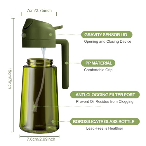 YARRAMATE 2Pcs 16oz/470ml Dark Green Oil Sprayer for Cooking with Stickers, Food-grade Premium 2 in 1 Olive Oil Dispenser Bottle for Kitchen Gadgets, Air Fryer, Salad, Frying, BBQ (Black&OliveGreen) - color: 18_2Pcs Black&OliveGreen