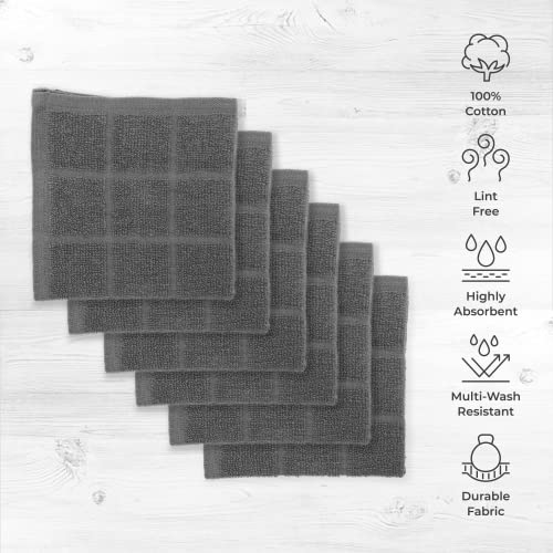 100% Cotton Terry Dish Cloth & Dish Towel, 6 Pack, Super Soft and Absorbent Kitchen Towels, Perfect for Kitchen Cleaning and Dish Washing (Grey 6 Pack) - color: Grey 6 Pack