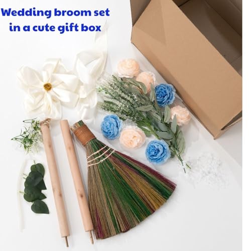Elegant Wedding Brooms Bride Bridegroom, Jumping The Broom for Wedding, Natural Whisk Broom with Ribbons, Artificial Pearl, Leaves,Roses for Decorative - style: Wedding Décor