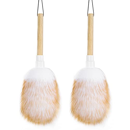 Feather Duster, Lambswool Duster for Cleaning Set of 2, Wooden Handle with Hanging Rope, Washable Reusable Small Hand Duster for Cleaning Wall Plant Desk, Blind Cleaner Duster Tool