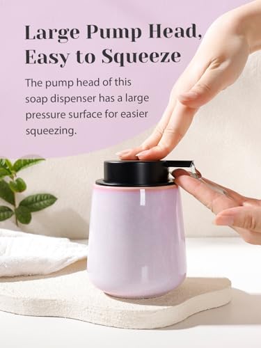INGOFIN Ceramic Lotion Dispenser - 12 oz Hand Soap Dispenser Bathroom, Modern Liquid Dispenser with Pump, Refillable Dish Soap Bottle for Kitchen -Purple and Pink - color: Purple and Pink-liquid