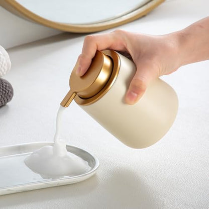 Enra Foaming Soap Dispenser,12 Oz Modern Foam Soap Dispenser with Gold Pump for Bathroom, Kitchen with Easy-to-Press Pump (Beige Foam Gold Pump) - color: Foam-beige-gold Pump