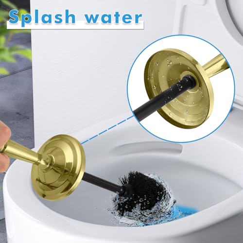 Stainless Steel Toilet Brush and Holder,Gold Toilet Bowl Brush with Long Handle for Bathroom,Toilet Brushes-Space Saving,Covered Brush, Durable, Deep Cleaning,Splash Resistant - color: Gold01