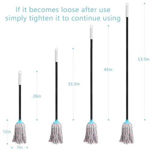 Indoor Cotton Mops for Floor Cleaning, 52" Long Handle Cotton Mop, Cleaning Mops for Tiles and Hardwood Floor, Household Mop for Kitchen, Bathroom, Garage, Tile & Hardwood Floors（Red Blue White）