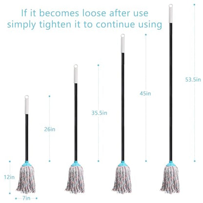 Indoor Cotton Mops for Floor Cleaning, 52" Long Handle Cotton Mop, Cleaning Mops for Tiles and Hardwood Floor, Household Mop for Kitchen, Bathroom, Garage, Tile & Hardwood Floors（Red Blue White）