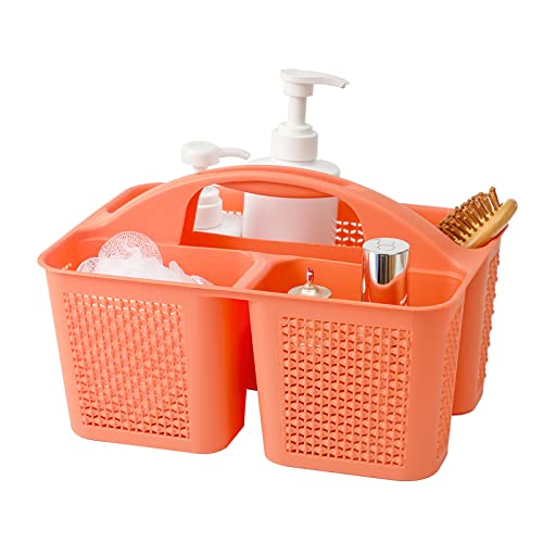 UUJOLY Plastic Portable Shower Caddy Bucket, Cleaning Shower Basket with Handle Compartments Storage Organizer for Bathroom Kitchen College Dorm Sink, Orange - color: Orange