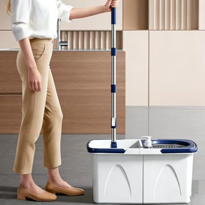 Spin Mop and Bucket Set - 360 Degree Microfiber Mop with Hands Free Wringer System, Multi Surface Floor Cleaning Mop for Hardwood, Tile, and Vinyl Floors - color: White