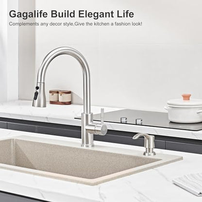 GAGALIFE Kitchen Sink Soap Dispenser with 17 Ounce Large Bottle (Brushed Nickel), Built in Sink Soap Dispenser Sink Mounted Soap Dispenser Refill from Top, G080BN - color: Brushed Nickel, size: with Bottle