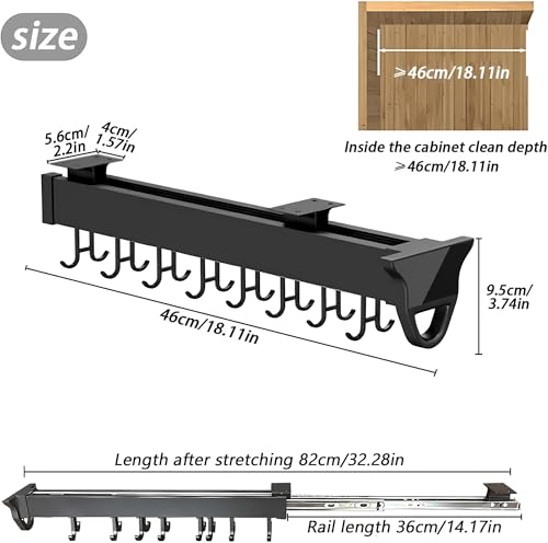 Pull Out Broom Holder, Multifunctional Slide Broom and Mop Organizer/Storage, Hanging Garage Storage Rack for Kitchen/Closet/Home/Cupboard/Wardrobe(18.11in-16 Hook) - size: 18.11in-16 hook