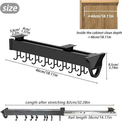 Pull Out Broom Holder, Multifunctional Slide Broom and Mop Organizer/Storage, Hanging Garage Storage Rack for Kitchen/Closet/Home/Cupboard/Wardrobe(18.11in-16 Hook) - size: 18.11in-16 hook