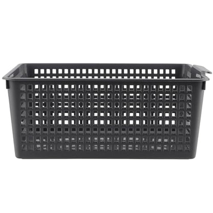 3 Pack Large Plastic Storage Baskets, 14.3 x 10.2 x 5.7 Inch Grey Storage Bins, Stackable Plastic Woven Basket Organizer Tray for Pantry Organization