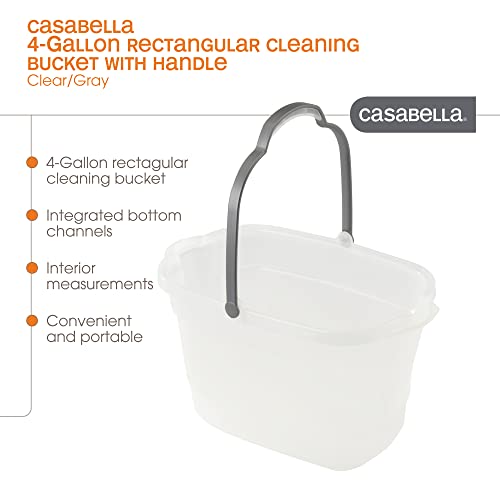 Casabella Plastic Multipurpose Cleaning Storage Caddy with Handle, 1.85 Gallon, Gray and Orange & Plastic Rectangular Cleaning Bucket with Handle, Clear, 4 Gallon