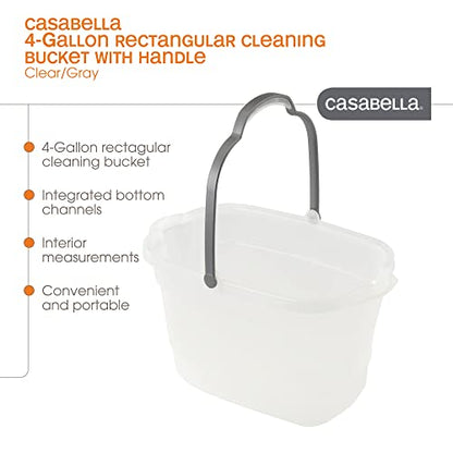Casabella Plastic Multipurpose Cleaning Storage Caddy with Handle, 1.85 Gallon, Gray and Orange & Plastic Rectangular Cleaning Bucket with Handle, Clear, 4 Gallon