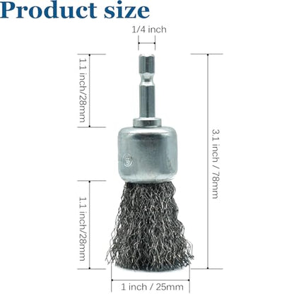 10-Pack 1-inch Carbon Steel Wire Detail (Pen) Brush Set for Drill, 1/4" Hex Shank, for Cleaning Rust from Corners, Welds & Hard-to-Reach Surfaces - style: 1-inch Pen Brush - 10 Piece