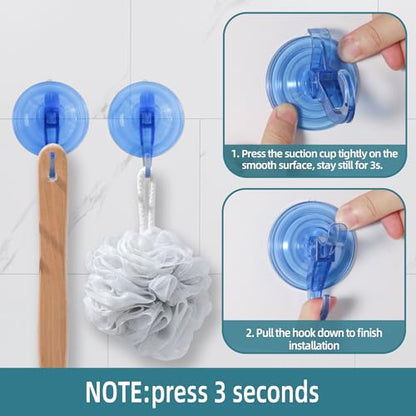 Antimbee 3 Pack Suction Hooks, Clear Suction Hangers for Shower, Bathroom, Glass, Door, Windows, Kitchen-Up to 11 lbs on Smooth Surface (Transparent Blue) - color: Transparent Blue