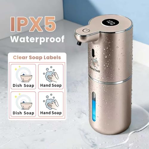 Automatic Soap Dispenser, Touchless Liquid Soap Dispensers, USB Rechargeable, 6-Level Adjustable Volume Control, 12.8oz/380ml, Wall Mount for Kitchen, Bathroom, Free Stickers (Gold) - color: Champagne Gold