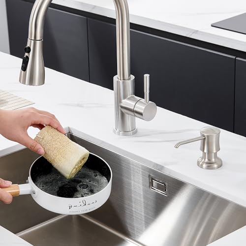 Soap Dispenser for Kitchen Sink Brushed Nickel, Built-in and Refill-from-Top Design with Liquid Hand & Dish Soap Bottle - color: Brushed Nickel, size: with Bottle
