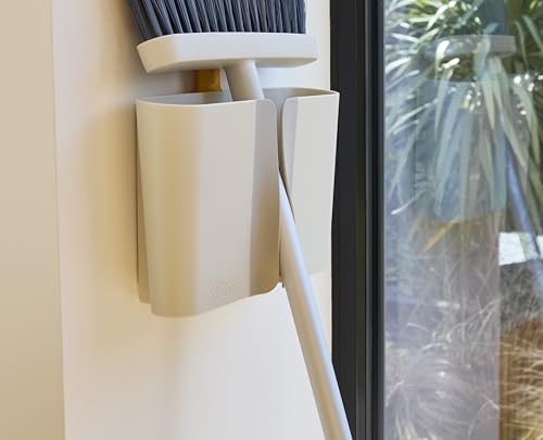 Joseph Joseph CleanTech Wall-Mounted, Adjustable Long Handle Broom Sweeper with Dust-Shield Storage, Indoor Sweeping Floor Brush with Soft Bristles