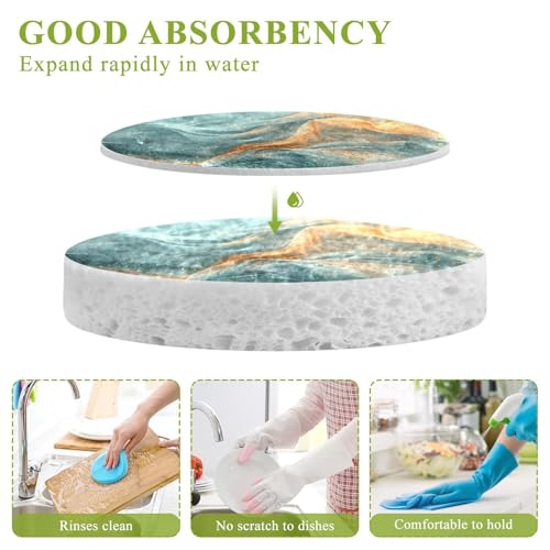 YETTASBIN Marble 3PCS Wood Pulp Scrub Sponges, Reusable Absorbent Household Cleaning Sponge Non-Scratch Kitchen Dish Sponges, Multi-Surface Safe Scrubber for Nonstick Pans, Pots