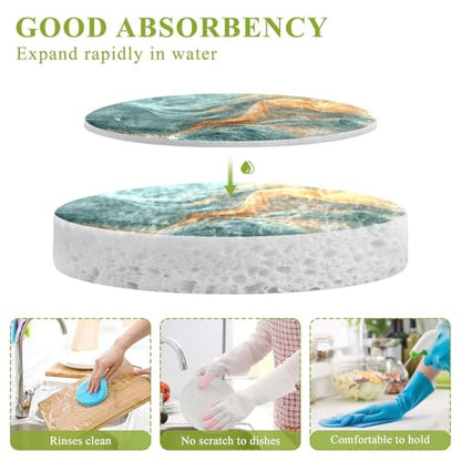 YETTASBIN Marble 3PCS Wood Pulp Scrub Sponges, Reusable Absorbent Household Cleaning Sponge Non-Scratch Kitchen Dish Sponges, Multi-Surface Safe Scrubber for Nonstick Pans, Pots
