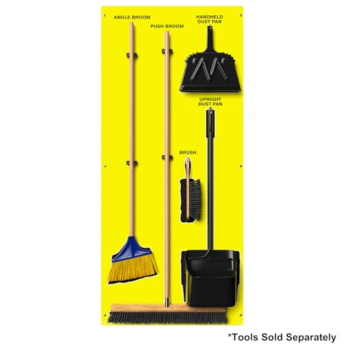 Clean & Sweep 5S Shadow Board/Wall Mount Broom Holder, 68" x 30" Board, 5S Cleaning Station - Board Only, Tools Sold Separately, Made in The USA by AccuformNMC, Yellow/Black, PSB114YLBK - color: Yellow/Black