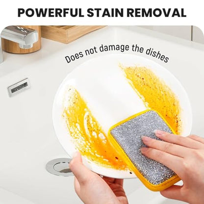 Reusable Washing Up Sponge,Multi-Purpose Absorbent Sponge,Dual-Sided Kitchen and Bathroom Cleaning Products,Bowl Dish Cleaning Pad Scrubber,Kitchen Dishwashing Cleaning Tool 5 Pcs - color: Yellow