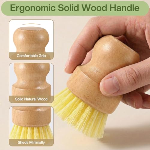 Wooden Dish Brush with Metal Stand Handheld Bamboo Wok Brush Scrubber for Dishes Pans Pots Fruit and Veggie Washing(3,Beige Brown Yellow) - color: Beige Brown Yellow