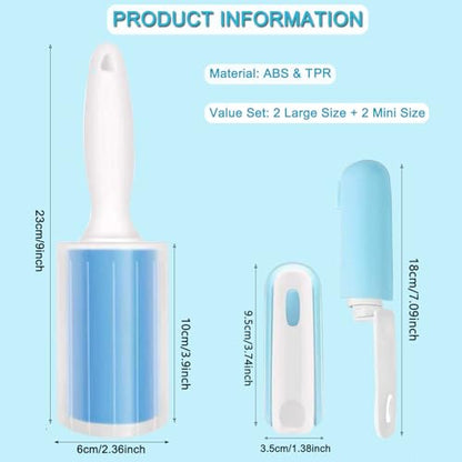 Reusable Washable Lint Roller 4 Pack, Sticky Gel Lint Rollers, Cat Dog Pet Hair Lint Remver Cleaner for Clothes, Carpet, Travel, 2 Large Roller with Dust Cover and 2 Mini Portable Small Lint Brush - size: 2 Large+2 Mini