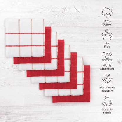 100% Cotton Terry Dish Cloth & Dish Towel, 8 Pack, Super Soft and Absorbent Kitchen Towels, Perfect for Kitchen Cleaning and Dish Washing (RED (Solid and Checks) 8 Pack) - color: Red (Solid and Check) - 8 Pack