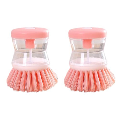 2Pcs Pink Dish Brush with Soap Dispenser,Soap Dispensing Brush, Kitchen Brush,Dish Pot Pan Sink Cleaning, Dish Brush Washing Utensils,Washing Up Liquid Soap Dispenser,Soap Dispensing Dish Brush