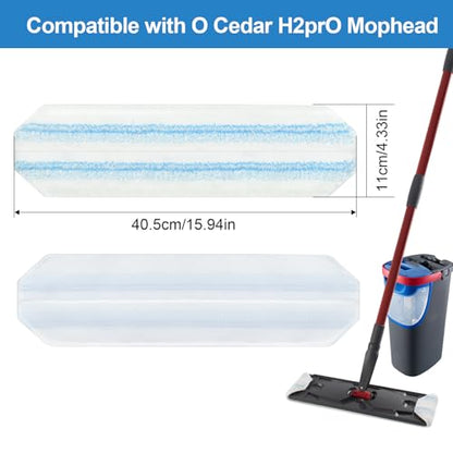 Mop Pads Replacements Compatible with O Cedar H2prO Flat Mop System Microfiber Mop Replacement Heads for O-Cedar/Vileda H2prO Flat Floor Mop, Washable & Reusable Pad Refills for Deep Cleaning, 4 Pack