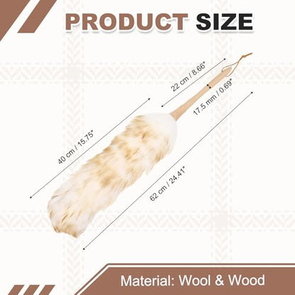 uxcell Wool Duster, 24.4" Natural Feather Cleaner Household Cleaning Duster with Solid Wooden Handle for Cleaning Fans Window Blinds Shelves Furniture, White Coffee - color: White Coffee, size: 24.4"
