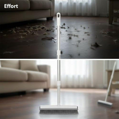 Generic 50.4 in Adjustable Pet Hair Broom with Silicone Squeegee, 12.2 in Head, White Brush for Tile Hardwood Carpet Cleaning