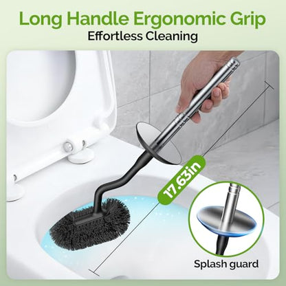 HAMITOR Toilet Brush and Holder Set: 304 Stainless Steel Heavy Duty Bowl Cleaner Brush - Deep Cleaning Under Rim Curved Bristle - Space Saving Wall-Mounted for Home RV Bathroom Accessories Silver