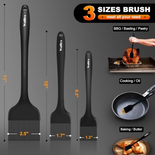 Walfos 3 Size Basting Brush, 600°F High Heat Resistant Silicone Pastry Brushes for BBQ, Baking, Kitchen Cooking, Desserts- BPA Free&Dishwasher Safe - color: Black, size: Extra Large + Large + Small