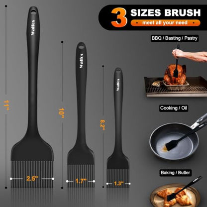 Walfos 3 Size Basting Brush, 600°F High Heat Resistant Silicone Pastry Brushes for BBQ, Baking, Kitchen Cooking, Desserts- BPA Free&Dishwasher Safe - color: Black, size: Extra Large + Large + Small