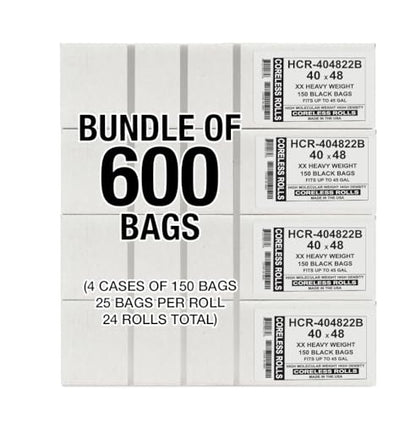 Aluf Plastics High Density Trash Bags, 45 Gallon, 600 Count, 22 Micron (eq), 40" x 48", Black, for Bathroom, Office, Industrial, Commercial, Janitorial, Municipal, Recycling - color: Black, style: 45 Gal, 22 Micron Equiv, 600 Count