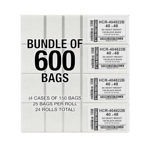 Aluf Plastics High Density Trash Bags, 45 Gallon, 600 Count, 22 Micron (eq), 40" x 48", Black, for Bathroom, Office, Industrial, Commercial, Janitorial, Municipal, Recycling - color: Black, style: 45 Gal, 22 Micron Equiv, 600 Count