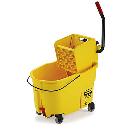Rubbermaid Commercial Products WaveBrake 44 QT Side-Press Mop Bucket and Wringer Combo on Wheels with Foot Drain Yellow for Heavy-Duty Floor Cleaning - style: Side-Press