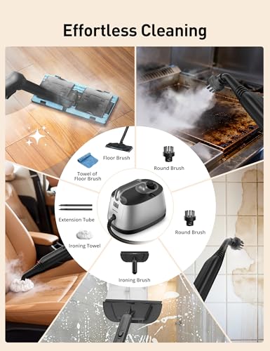 Steam Cleaner, 293°F 58 PSI Powerful Multipurpose Handheld Steam Mop for Home Use, 21 Attachments, 50Oz Capacity, Heavy Duty Steamer for Carpets, Floors, Cars, Tiles, Crack Cleaning, Champagne