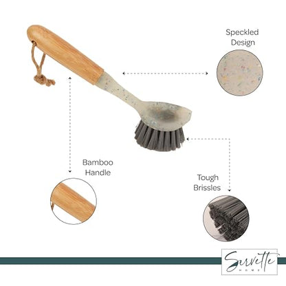 Speckled Kitchen Dish Brush with Bamboo Handle, 9.00x2.3x2.7 inches, Long Bristles for Deep Cleaning