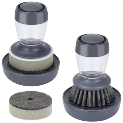 DAPOWER Dish Brush with Soap Dispenser, Kitchen Scrub Brush for Dishes Pots Pans Sink Cleaning, Dish Scrubber with Holder Set (Grey 2-Pack Combo Set) - color: Grey 2-pack Combo Set