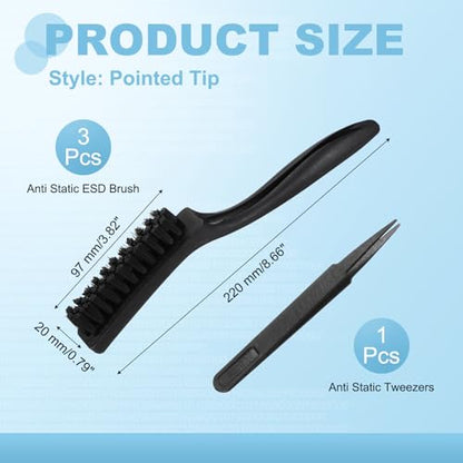PATIKIL ESD Brush, 3Pcs Electronic Cleaning Brush Set with Tweezers Anti Static Cleaning Tools Plastic Pointed Tip Nylon for PCB Computer Keyboard Camera 3D Printers, 20x97mm Bristles