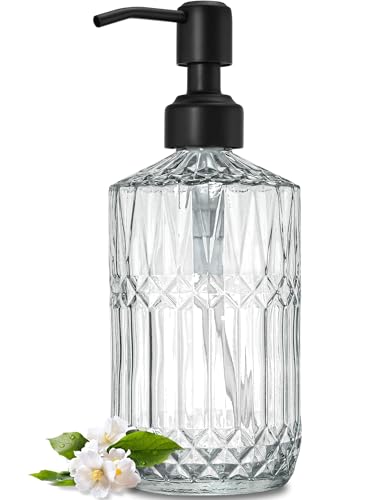 JASAI 18Oz Glass Soap Dispenser with Black Rust Proof Pump, Refillable Kitchen soap Dispenser Thick Glass, Soap Dispenser Bathroom for Hand soap, Dish Soap, Lotion, Body Wash.（Black） - color: Clear-black Pump, style: Dazzle