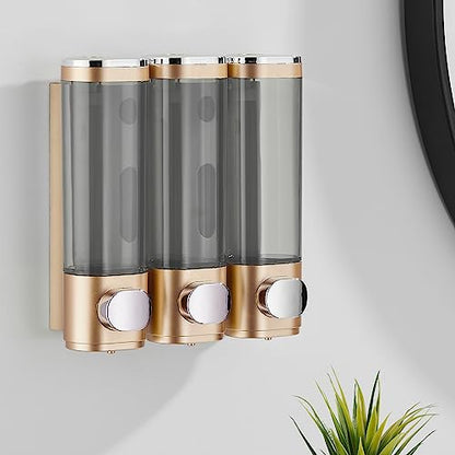 Shampoo and Conditioner Dispenser 3 Chamber No Drill,Shower Soap Pump Dispenser Wall Mounted,Body Wash Dispenser,Shower Gel Shampoo Holder for Bathroom Accessories, (Gold 3) - color: Gold 3