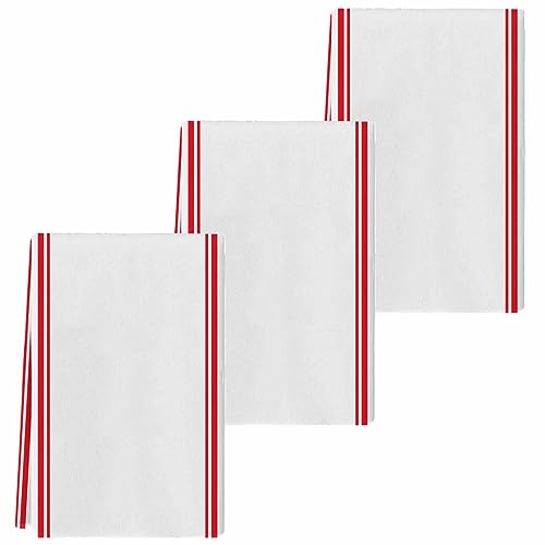 Chic D Red White Stripe Kitchen Towel Set of 3, Absorbent Microfiber Hand Towels for Kitchen Bathroom Bar Decorative Simple Stripes Ultra Soft Resuable Cleaning Cloths Washable Fast Drying - size: 3PCS-18" x 28"